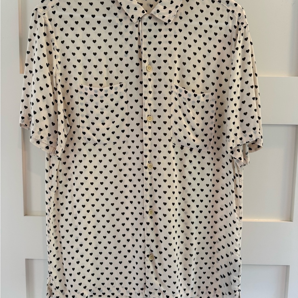 All Saints Cream and Black Heart Pattern Shirt